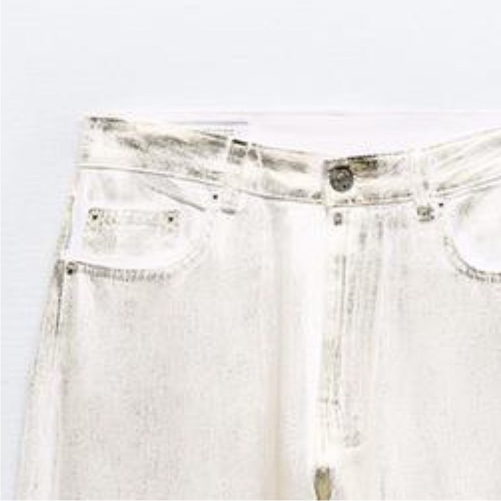 NWT Zara TRF Metallic Effect High-Waisted Jeans Straight wax coated relaxed fit - Picture 7 of 13
